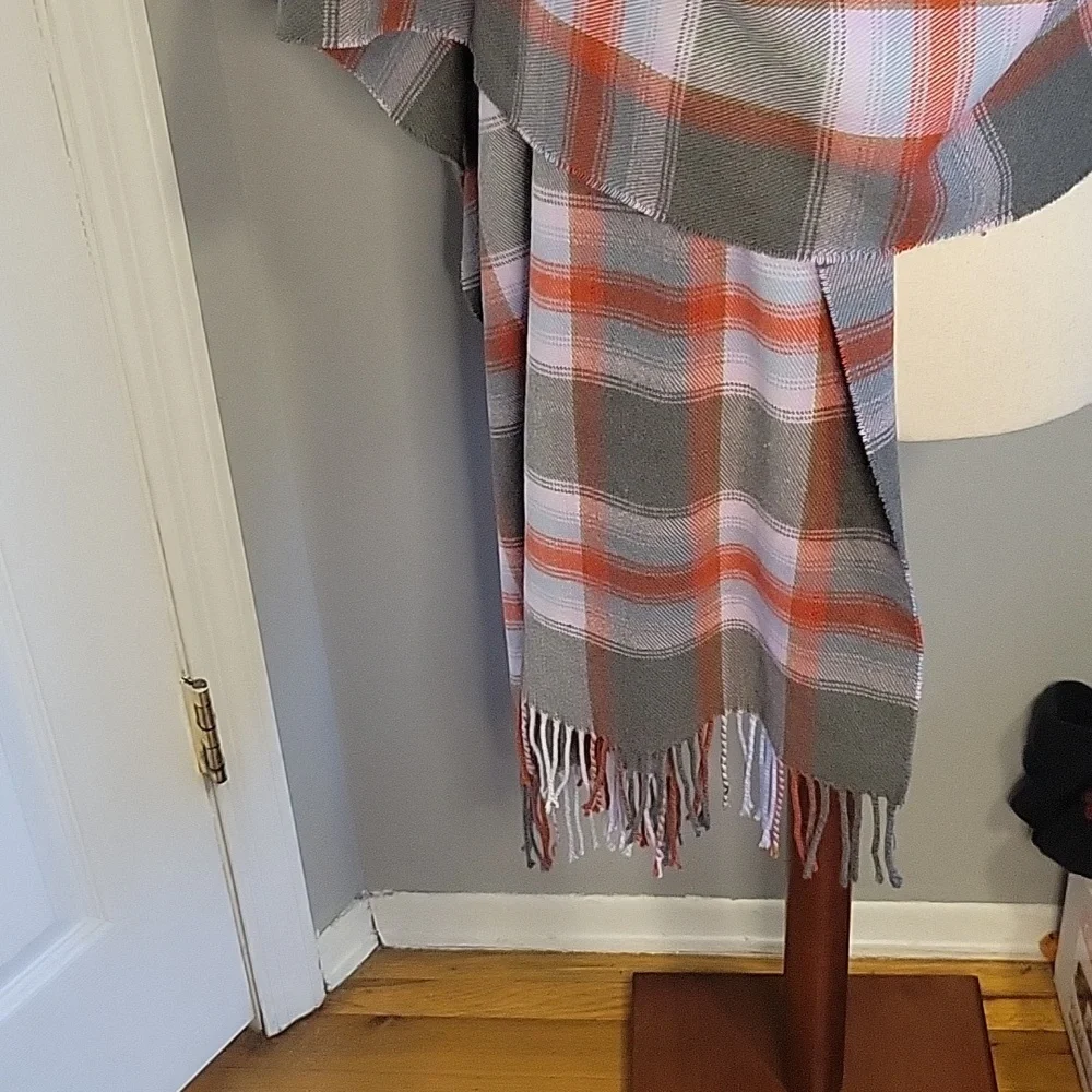 Classic oversized pink gray Plaid Scarf wrap